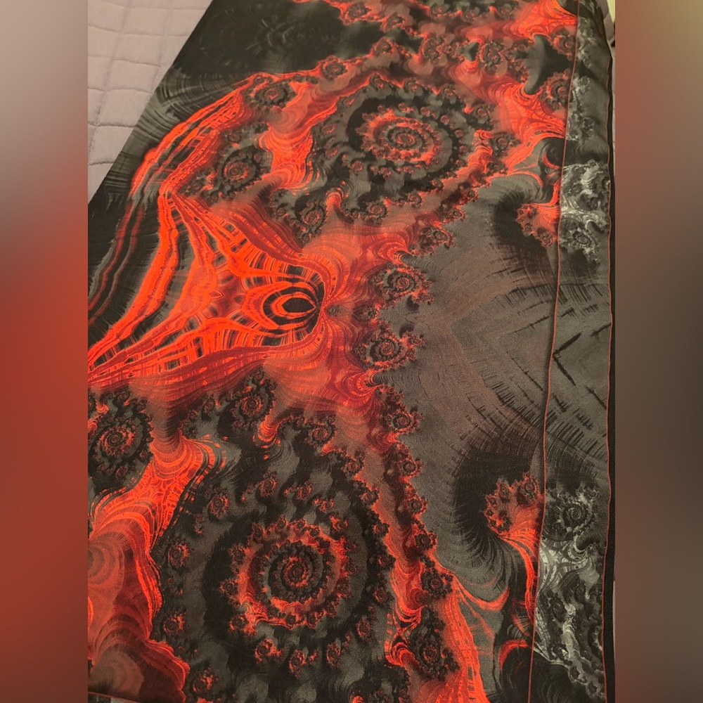 Leslie Montana Silk Scarf, Flamenco Red and Black NWOT - Picture 6 of 9